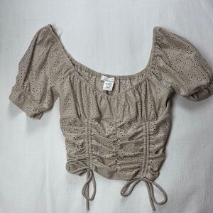 URBAN Romantics Taupe Eyelet Ruched Blouse